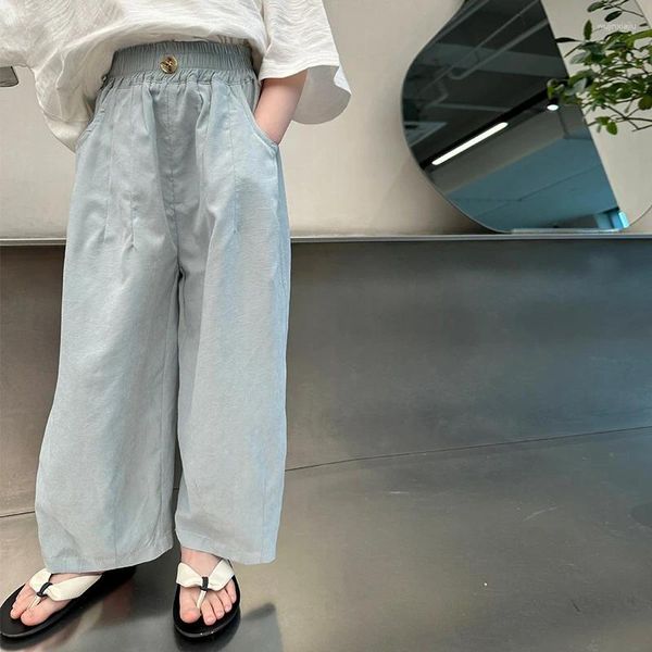 Pantaloni per ragazze dei pantaloni 2024 in stile coreano estate tutti abbina la gamba dritta anti -zanzara di colore solido.