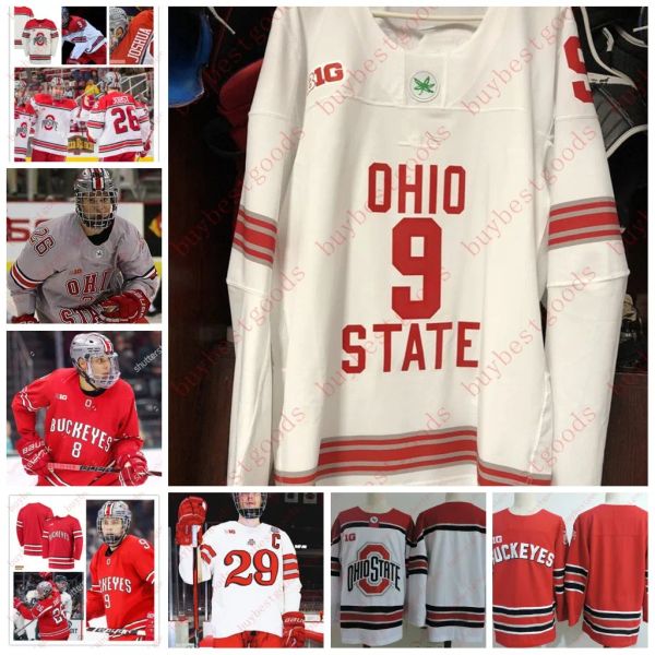 Özel dikişli Ohio State Buckeyes Hokey Jersey 2 James Marooney 3 Cole McWard 4 John Larkin Tyler Duke Mason Lohrei Evan McIntyre Scooter Brickey Jersey