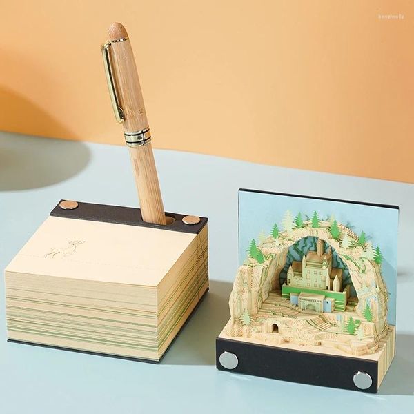 Estatuetas decorativas calendário 3d quadrado 2024 no bloco de notas adesivos de arte notas de arte de papel de escultura criativa acessórios de escritório