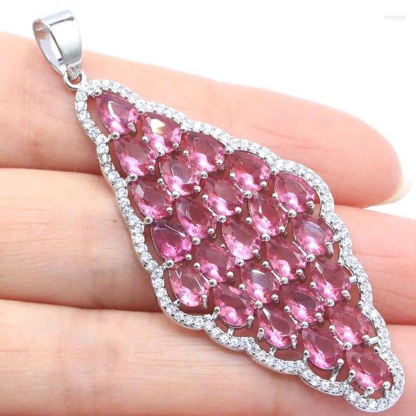 Dangle Ohrringe 64x24mm Awesome Long Big 6.7g Pink Kunzite Turmaline CZ Frauen datieren Silberanhänger Großhandel Großhandel