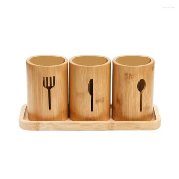 Conjunto de barro de cutleria de armazenamento de cozinha Bandela de bandeja de bancada de bancada natural Faca e contêiner de colher