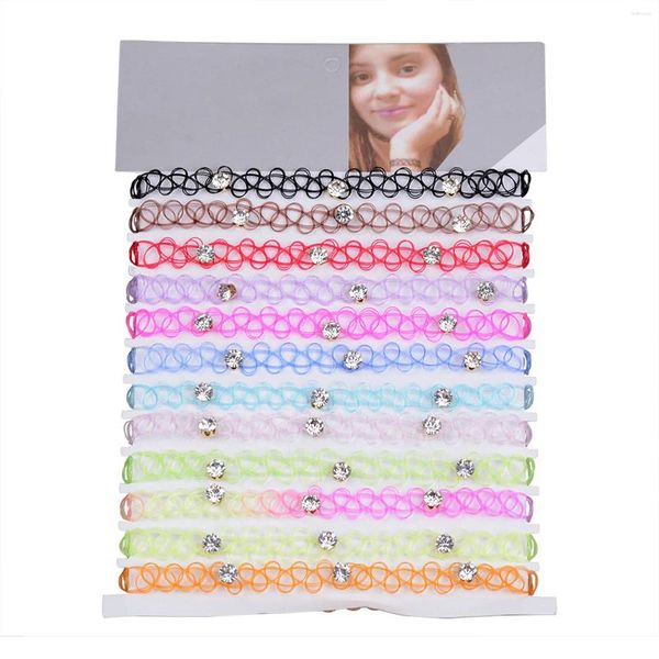 Ketten 12pcs/Lot Collares Vintage Stretch Tattoo Choker Halsketten Mode -Choker für Mädchen Charme Elastizität Halskette weibliche Hochzeit