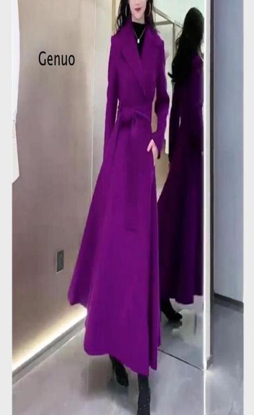 Donne039s lana miscele 2021 Autunno e inverno Coat Purple Wool Women Over the Knee Long Fashion Slim1718524