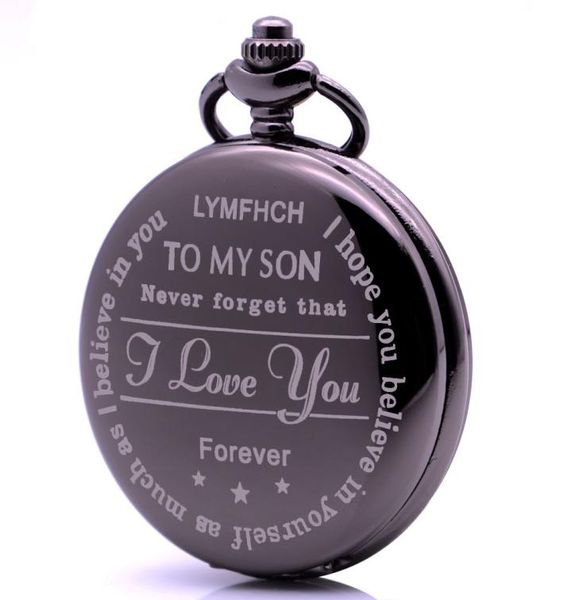 Vine Mens Boys Gravado Pocket Watch to My Son, nunca esqueça isso, eu te amo para sempre, melhores presentes de aniversário de aniversário de aniversário4475700