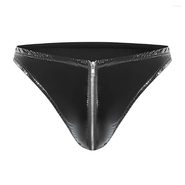 Underpants Mens Sexy Zip Wet Look Wead Shiny Glossy Incelnio in pelle aperta per lingerie Open Lingerie Shorts Shorts maschi