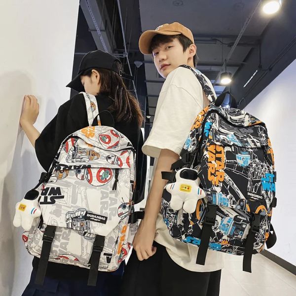 Сумки Новая граффити мультфильм печатная школьная сумка мода повседневная рюкзак мужской и женские ноутбуки