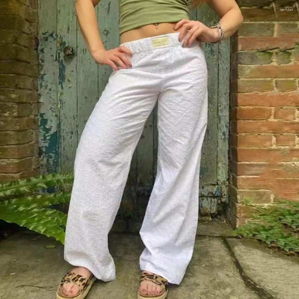 Pantaloni da donna sciolte pantaloni in stile generale eleganti gamba casual con tasche in vita elastica per abbigliamento da salone streetwear