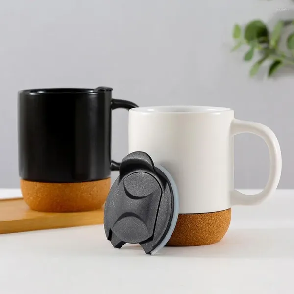 Wasserflaschen Kaffeetasse mit abnehmbarem Deckelleck-Leckdofter 350 ml mattschwarzer Griffgriff Korkboden abnehmbar abnehmbar