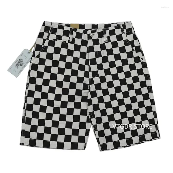 Herren Shorts Bob Dong Checkerboard Racing Track Style Sommer Männer Schwarz Weiß Check