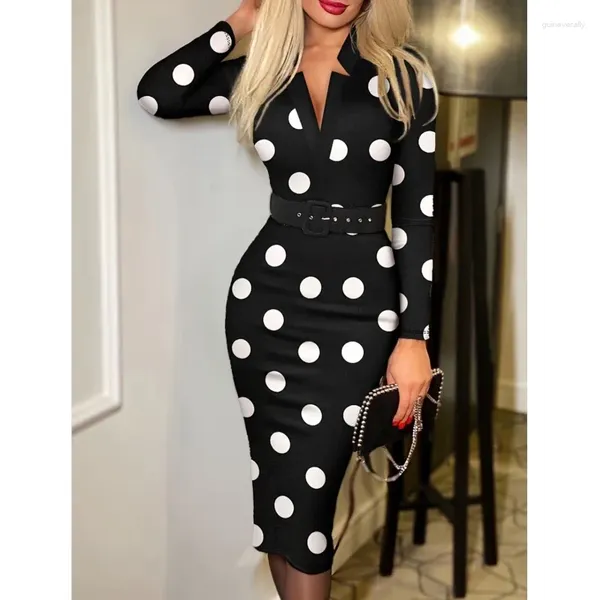 Abiti casual 2024 DONNE ELEGANTE POLKA POLKA DEGLI ASSEGGIO DEGLI Abito Fashi