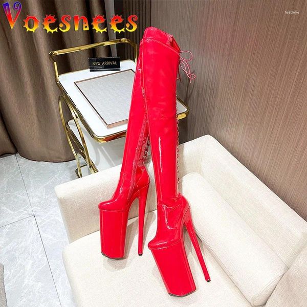 Stivali 2024 Piattaforma alte tacchi alti dito tondo di punta da donna sopra il ginocchio Nightclub posteriore Frenum Fashion Pole Dancing Scarpe