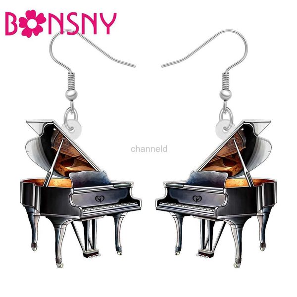 Andere bonsny Acryl schwarze Klavierohrringe Musikinstrumente Mode Schmuck Dangle Drop Charms for Women Girls Teenager Geschenke 240419