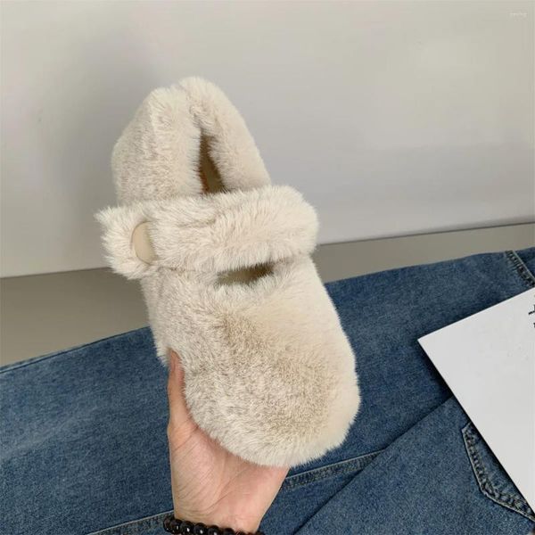 Lässige Schuhe runde Zehen Frauen weibliche Turnschuhe weiße Leder-Slipper Fell weiche Mokcasin Slip auf Winter Freizeit Basic SL