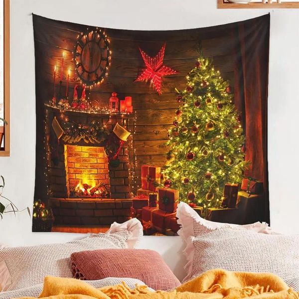 Tapestres Decoração de parede Tapestry Basa de férias Bohemian Árvore de Natal Festiva pendurada para lareira