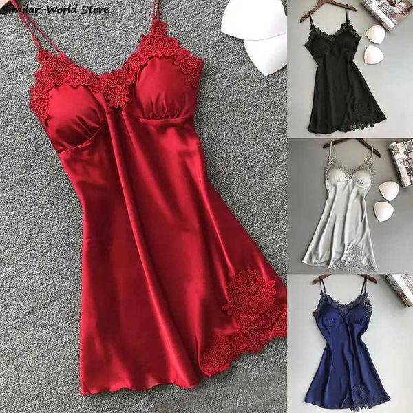 Women's Sleep Lounge Ladies Sexy Silk Satin Night Dress Nighties Nighties V-Neck Nightwown Nightdress Nightwear Sleep abbigliamento da notte per donne S-XL D240419