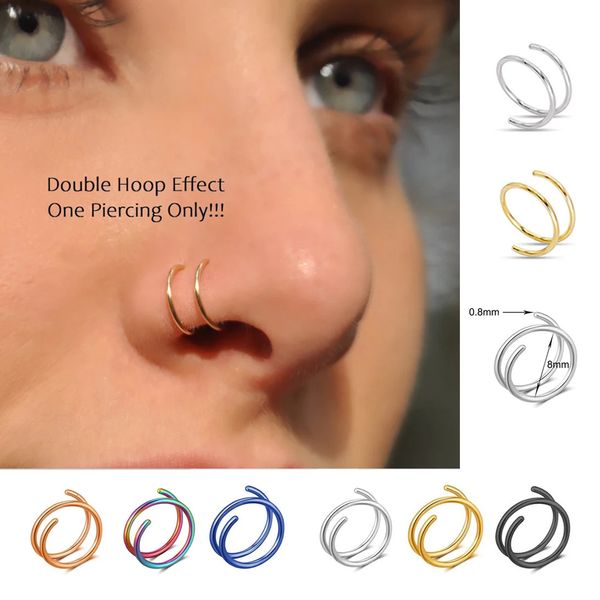 1 peça camadas duplas aço inoxidável nariz pinos para mulheres 20g aros torcem cartilagem trago septo piercings jóias corporais 240407