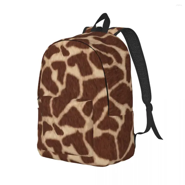 Sırt çantası zürafe baskı kahverengi hayvan seyahat sırt çantaları erkek sokak kıyafeti okul çantaları renkli yumuşak sırt çantası