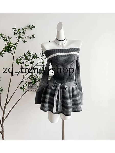 Sonbahar Kış Kadınları Vintage Kore Uzun Kollu Akşam Eğik Boyun Örgü Elbise Partisi Gyaru Mini fırfırlar Romantik Frocks 8 16