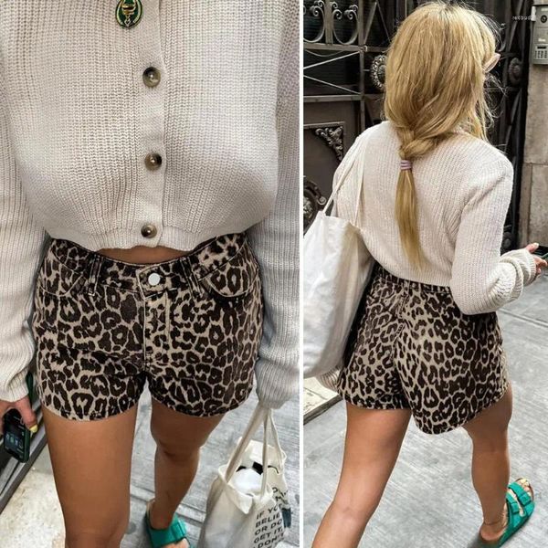 Shorts Shorts Party Leopard Stampare in vita alta con chiusura con cerniera bottone Slimt Slot Shough Knee Long Long Mini per