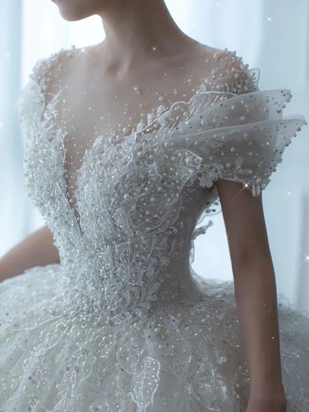 D120 2024 Princess Sexy Luxury Crystal Wedden Wedding Dress Puff Tule Tulle Branco Vestido de Casamento Simples Vestido de noiva 240403
