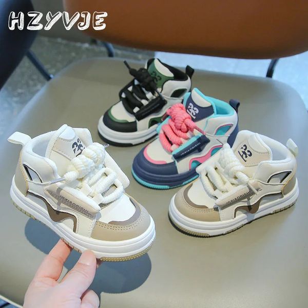 Childrens Spring Autumn Sports Sapatos Boys Casual Trend Board High Top Girls Fashion Dopamine Running Sneakers 240416