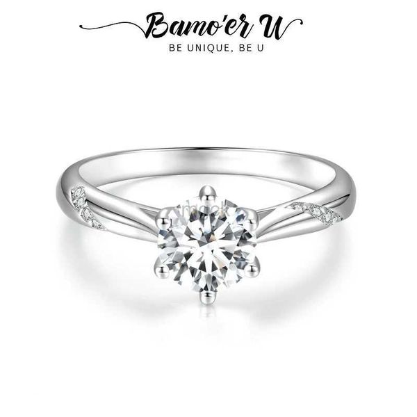 Anelli di nozze BAMOER U MOISSANITE RING GRA Certificato 1ct Round Moissanite Diamond 925 Anelli in argento sterling Solitaire Engagement per donne 240419