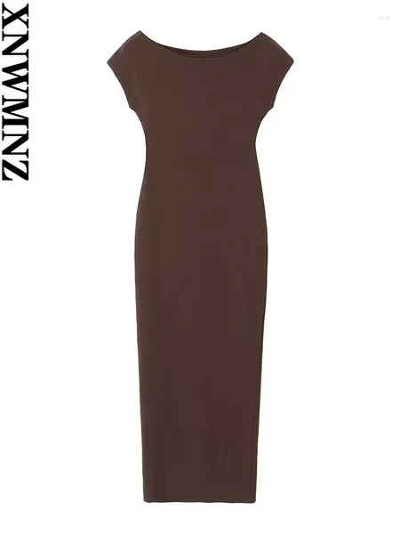 Vestidos casuais xnwmnz feminina moda 2024 vestido de malha, estilo de festa de festa largo pescoço largo manga curta slim fit feminino elegante midi