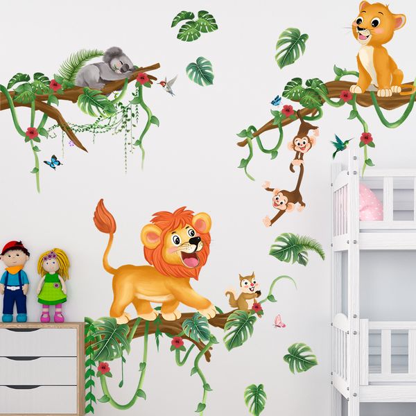 Adesivi per pareti animali della foresta cartone animato Leone scimmia camera per bambini dell'asilo sfondo decorativo decorativo adesivi da parete rimovibile