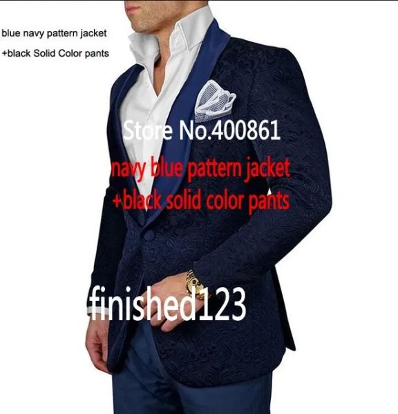 Tuxedos Tuxedos do noivo da moda Tuxedos Groomsmen One Button Buty Blue Shawl Lappel Melhor Man Suit de Blazer masculino (jaqueta+calça+gravata) K