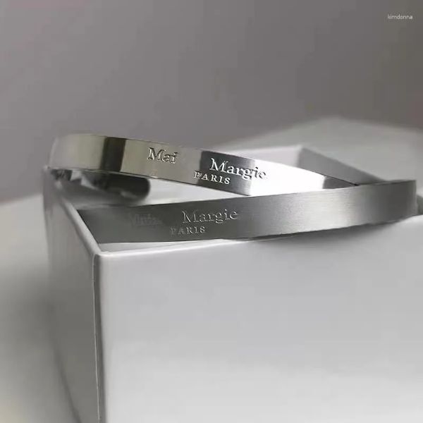 Bangel Bangel Luxus Margiela Mm6 Brazeletts Armreifen Fashion Titanium Stahl Klassiker MM Opened Paar Personalisiert Pulseras Juwely Freude