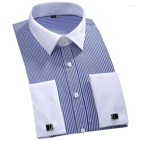 Herren -Hemdhemden Klassische französische Manschettenknöpfe Hemd Marke Formal für Männer Langarm Camisa Masculina