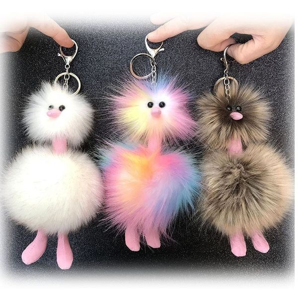 Melhor série de animais Avestruz pompom pingente brinquedos de pelúcia desenho animado avestram colorido Mini Pluxh Backpack Keychain