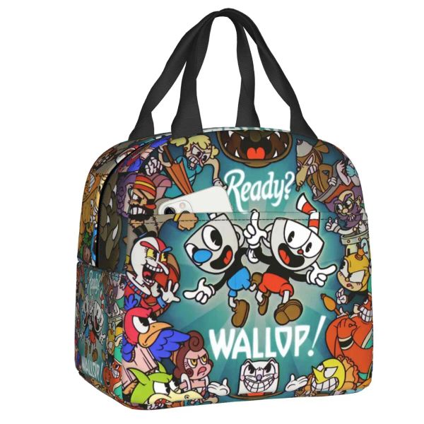 Taschen heiße Spiel Cartoon Cuphead Mugman Lunchtasche für Frauen undichtichte Kühler thermisch isolierter Lunchbox Arbeitsschule Picknick -Food -Taschen