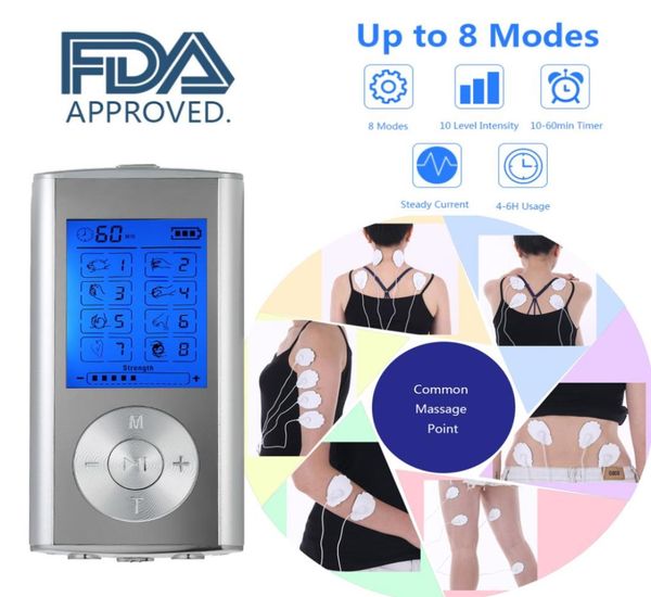 Máquina elétrica recarregável de massageador Carevas 8 Modos TENS Unidade Unidade de pulso portátil Massageador Terapia de estimulador muscular Body3206756