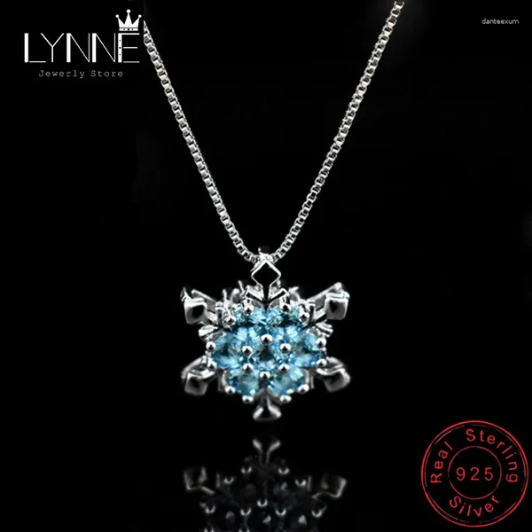 Teryaklar moda kar tanesi zirkon kolye kolyeleri 925 Sterlling Gümüş Mavi Rhinestone Cz Drop Board Women Mücevherleri Noel Hediyesi