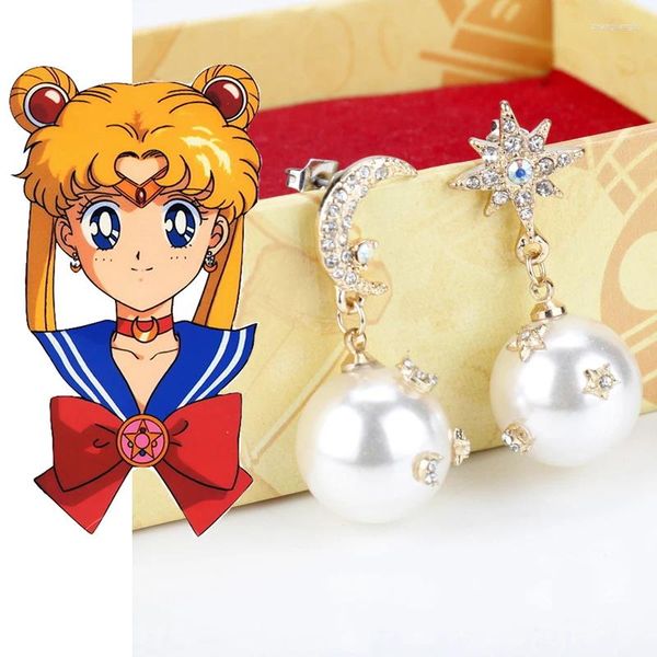 Dangle Küpeler Anime İmitasyon İncileri Cosplay Kawaii Crystal Star Moon İnci Kızlar Çocuklar Noel Hediyesi-15