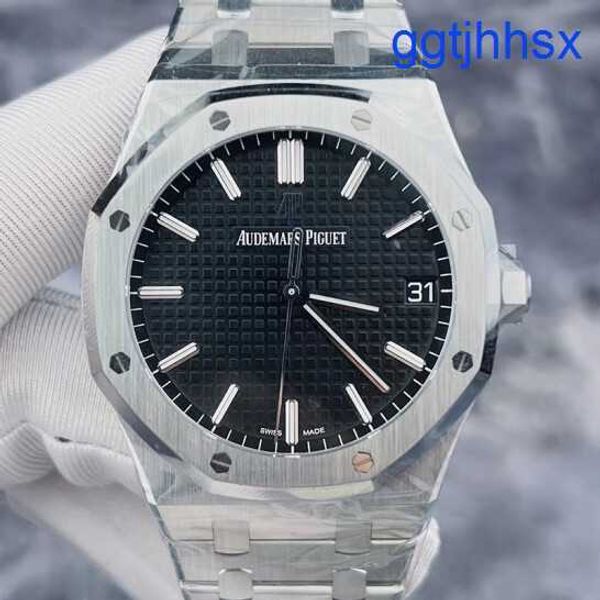 Beliebte AP -Armbanduhr Royal Oak Serie 15500st Herren Schwarzes Zifferblatt drei Pin Kalender Luminöses Skala 41 mm automatische mechanische Uhr