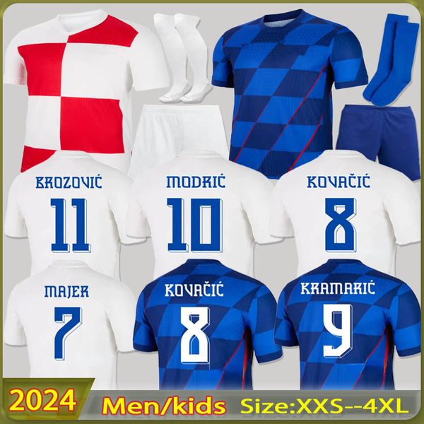 Croatia Soccer Trikot 2024 Euro Cup Neu 2024 Kroatie Nationalmannschaft 2024 Fußballhemd Männer Kinder Kit Set White Away Blue Men Uniform Modric Kovacic Pasalic Perisic