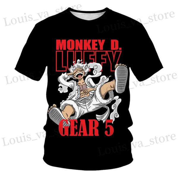 Herren T-Shirts Kinderkleidung Anime ein Stück Luffy Gear 5 Cosplay T-Shirt Jungen Luffy T Shirt Boy Cartoon ts Kinder Sommer Kurzer Slve Tops T240419