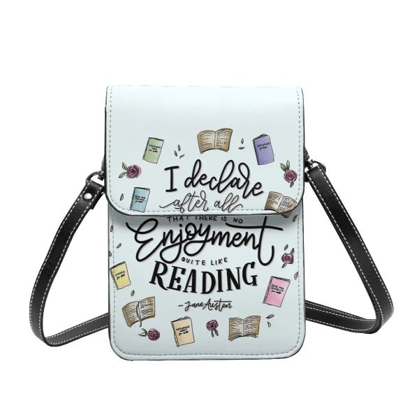 Bolsas sem prazer, como leitura, bolsa de ombro Jane Austen Gift Reutilable Phone Saco de celular bolsas de estudante de couro