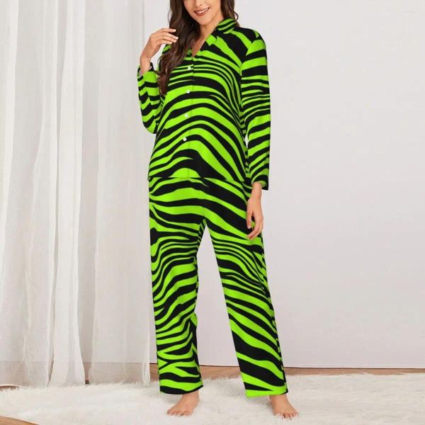 Home Clothing Green Tiger Lines Nachtwäsche Herbst Animal Print lässig übergroß