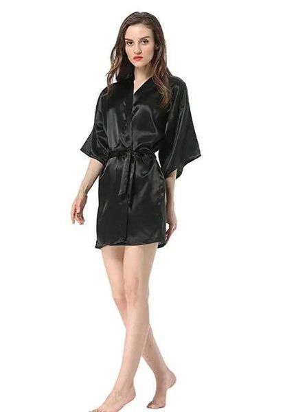 PJTF Frauenschlaf Lounge Neue schwarze chinesische Frauen Faux Seidenroben Bad Kleid heißer Verkauf Kimono Yukata Bademant