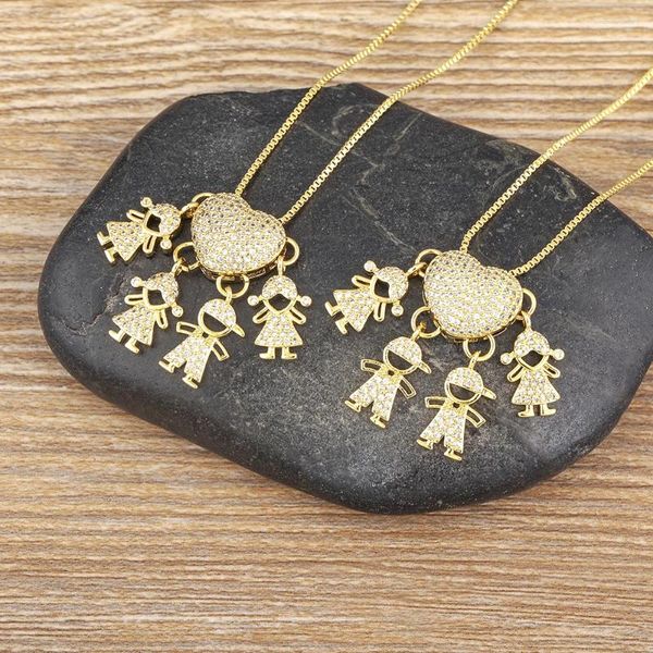 Ketten Nidin Modes Jungen und Mädchen Anhänger Halsketten Gold Farbe Schlüsselblatt Kette Hals Hals Zirkon Familie Schmuck Muttertag Geschenk