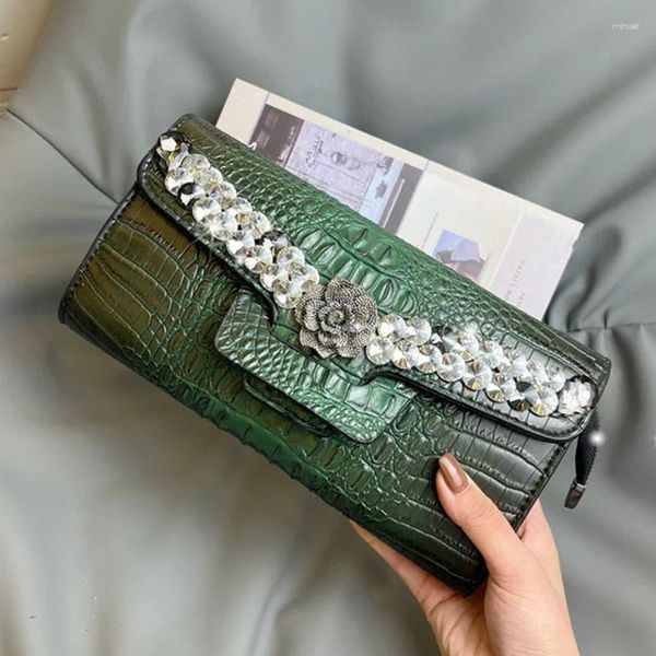 Umhängetaschen Luxus Mode Diamond Blume Frauen Brieftaschen Ladies Clutch Bag Crocodil Muster Geldbörsen Handy Handtaschen 2024