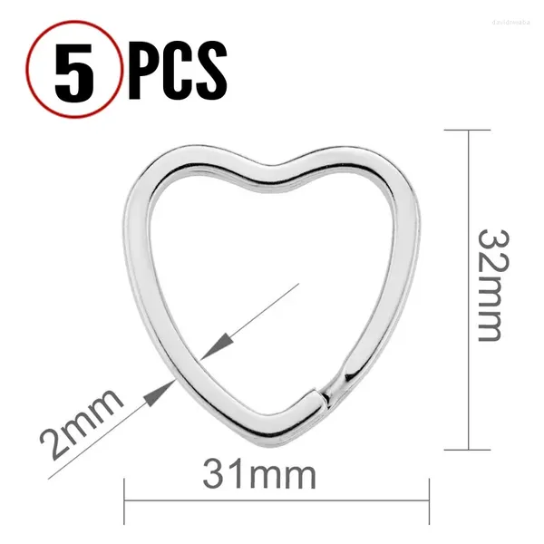 Keychains 5 PCs /Los einfacher 32 -mm -Schlüsselhalter Chic Love Heart Split Rings Metall Keyring Silber Farbe Schlüsselbund Zubehör P005