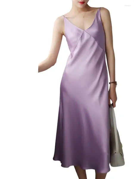 Повседневные платья 2024 Женщины элегантные искусственные шелковые шелковые летние спагетти платье с ремешка