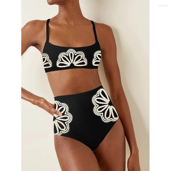 White Simples Print Fashion Bikinis Two Piece Swimsuit 2024 Black Women Facil Facation Aritão de Tanho de Tanho de Tanho de Tanho