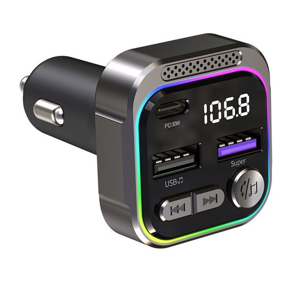 Auto bluetooth 5.3 fm trasmettitore wireless kit di auto bluetooth kit adattatore mp3 lettore manifree chiama doppio USB pd 30w ruota a rullo di caricabatteri veloce c54