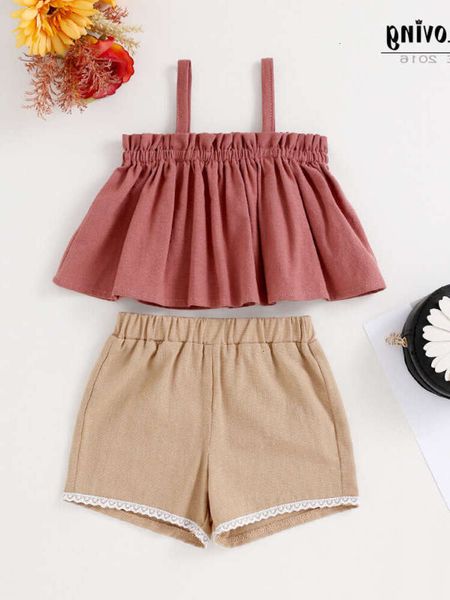 Summer Girl's Hosenders Plissee, Spitzenspitzen -Spitzen -Set, Baby -Mädchen ärmellosen, stilvolle und modische Kinderkleidung