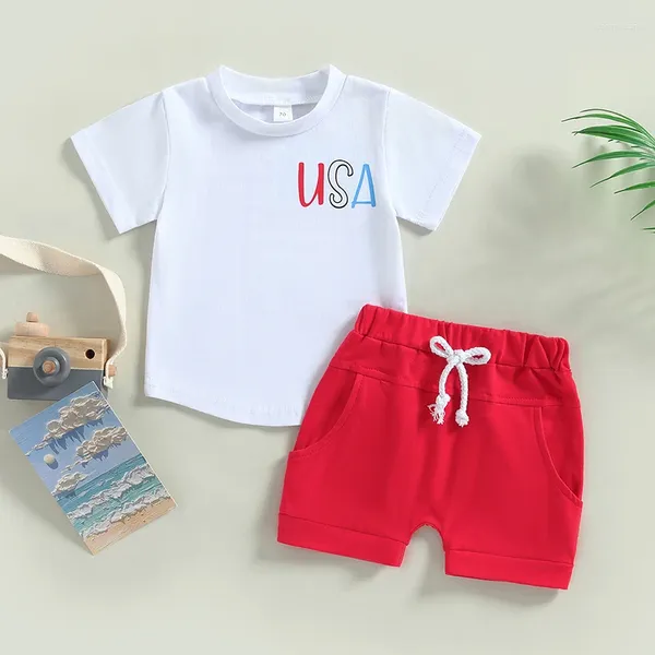 Компания одежды День независимости Baby Boy Shorts наряд буквы танка на вершине American Flag Print Elastic набор талии